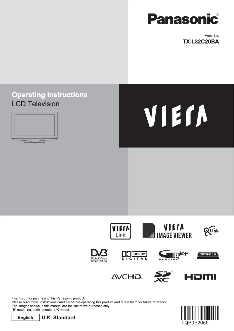 Page 1 de la notice Manuel utilisateur Panasonic Viera TX-L32C20BA