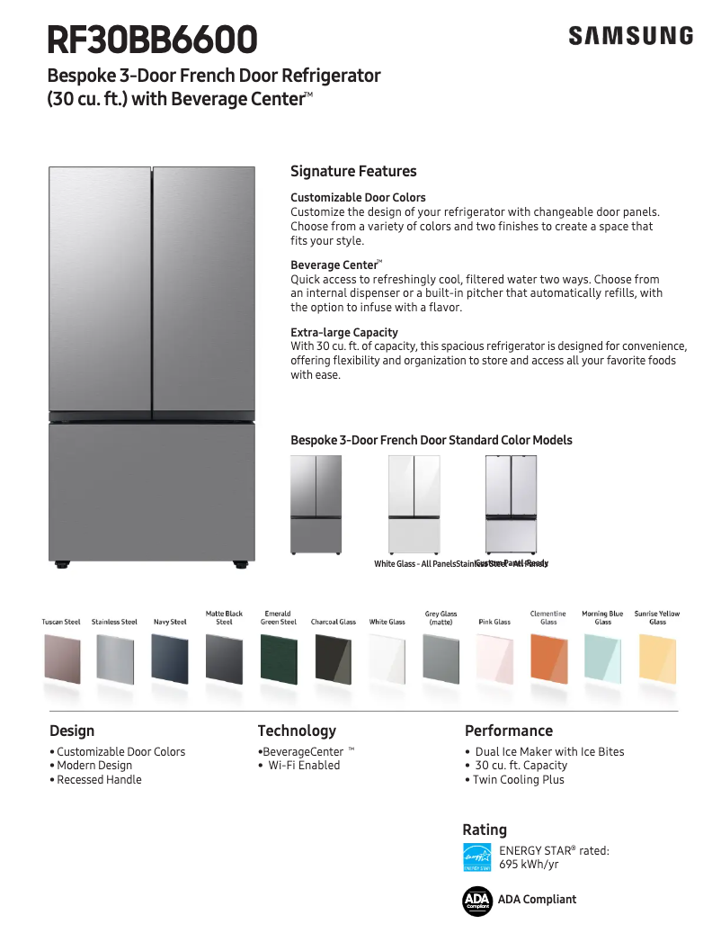 Página 1 del manual Ficha técnica Samsung RF30BB6600QLAA