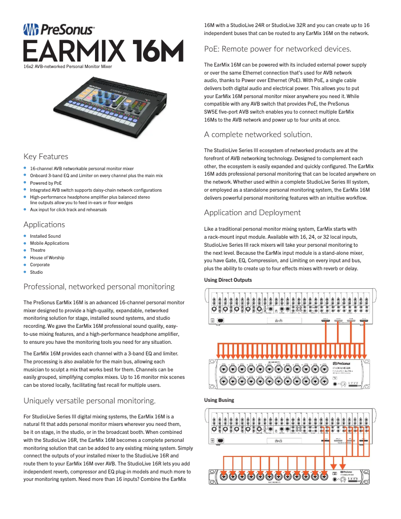 Page n°1 - Fiche technique PreSonus EarMix 16M