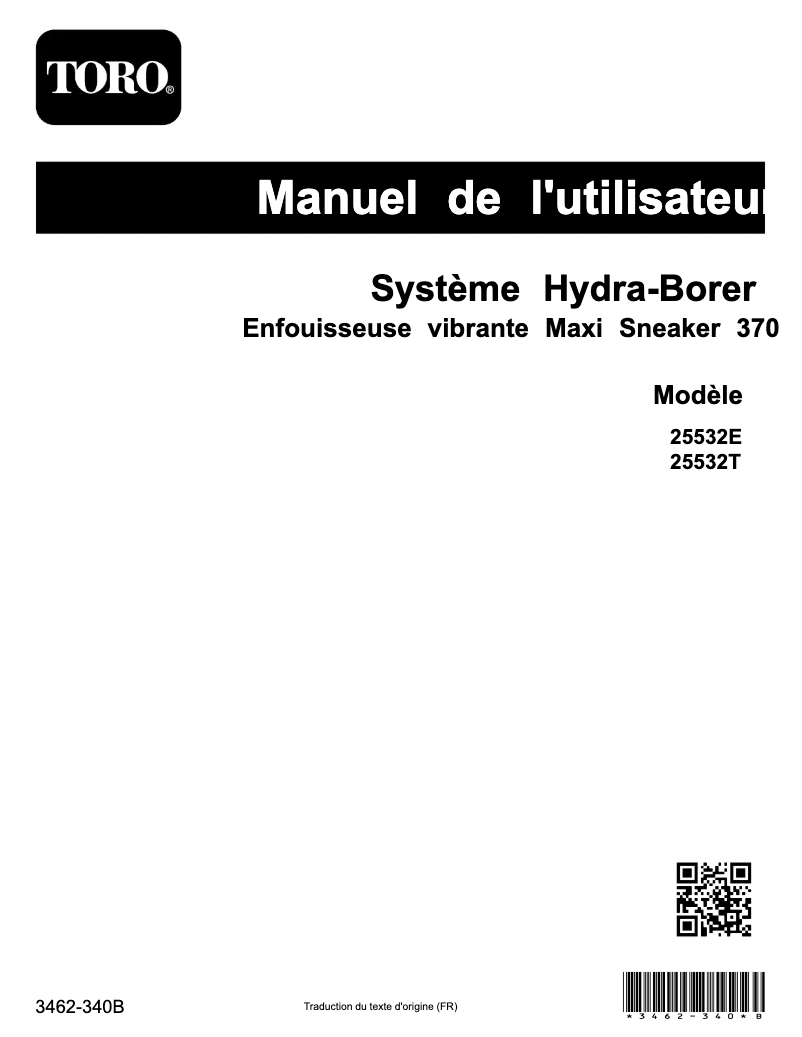 Page 1 de la notice Manuel utilisateur Toro Hydra Borer 25532T