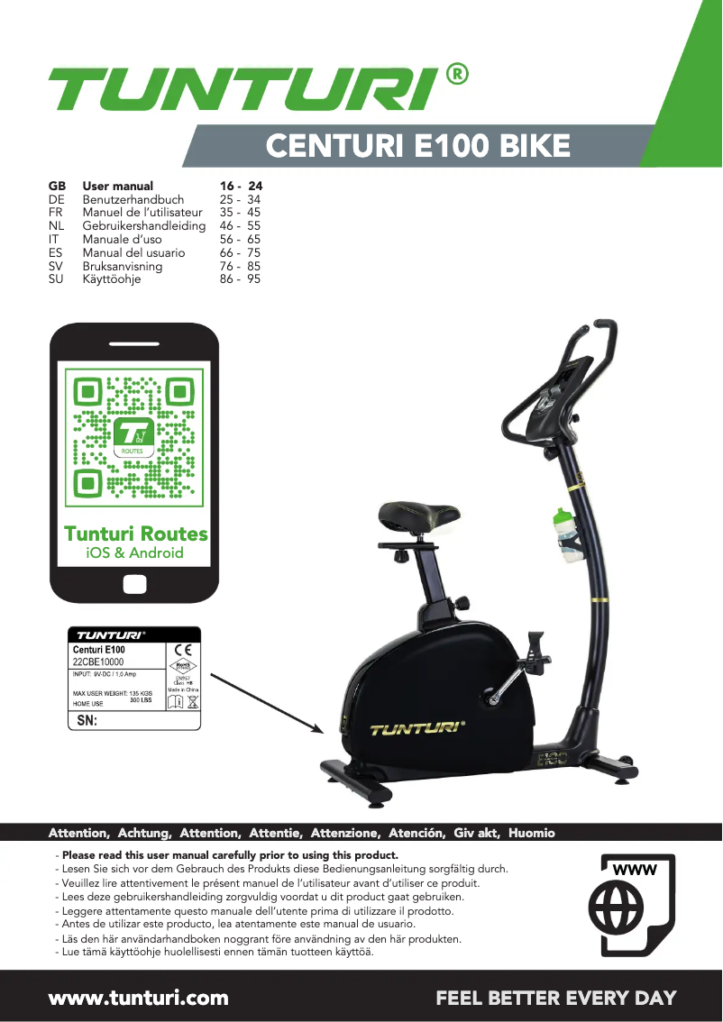 Página 1 del manual Manual de usuario Tunturi Centuri E100