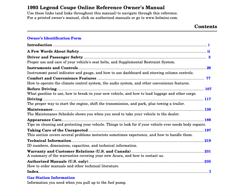 Image de la première page du manuel de l'appareil Legend (1993)