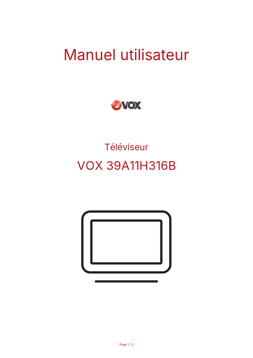 Page n°1 - Manuel utilisateur VOX 39A11H316B