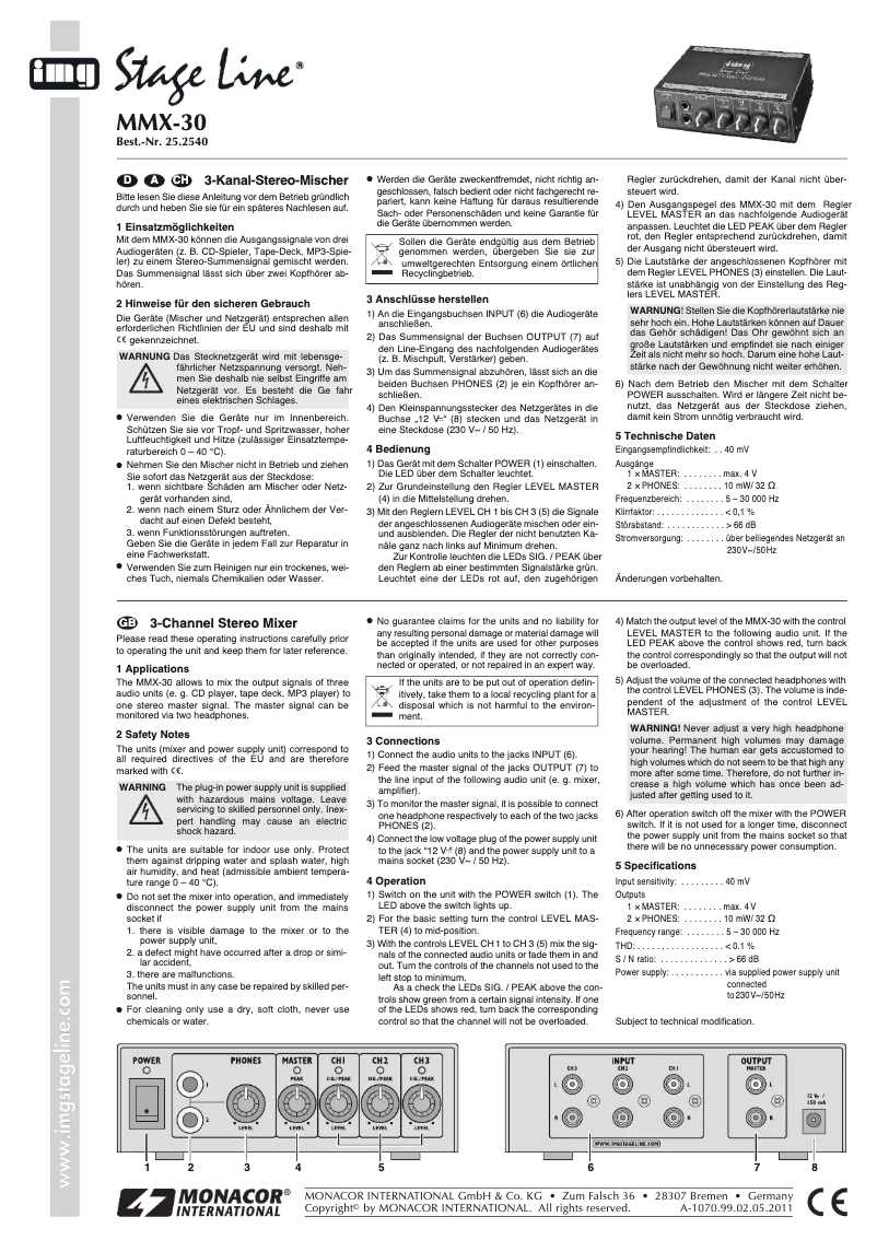 Page 1 de la notice Manuel utilisateur Monacor MMX-30