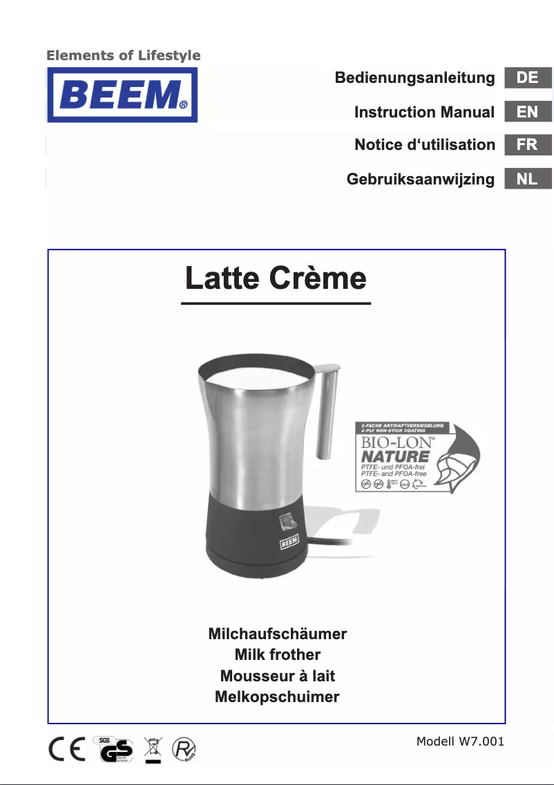 Image de la première page du manuel de l'appareil Latte Creme W7.001