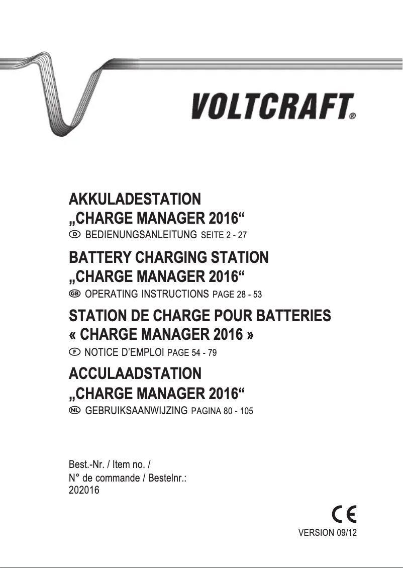 Page 1 de la notice Manuel utilisateur Voltcraft Charge Manager 2016