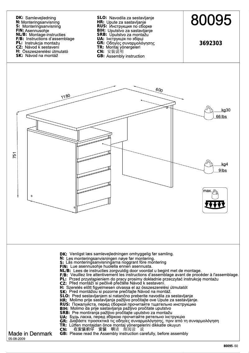 Page 1 de la notice Manuel utilisateur JYSK Mesinge (118x75x60)