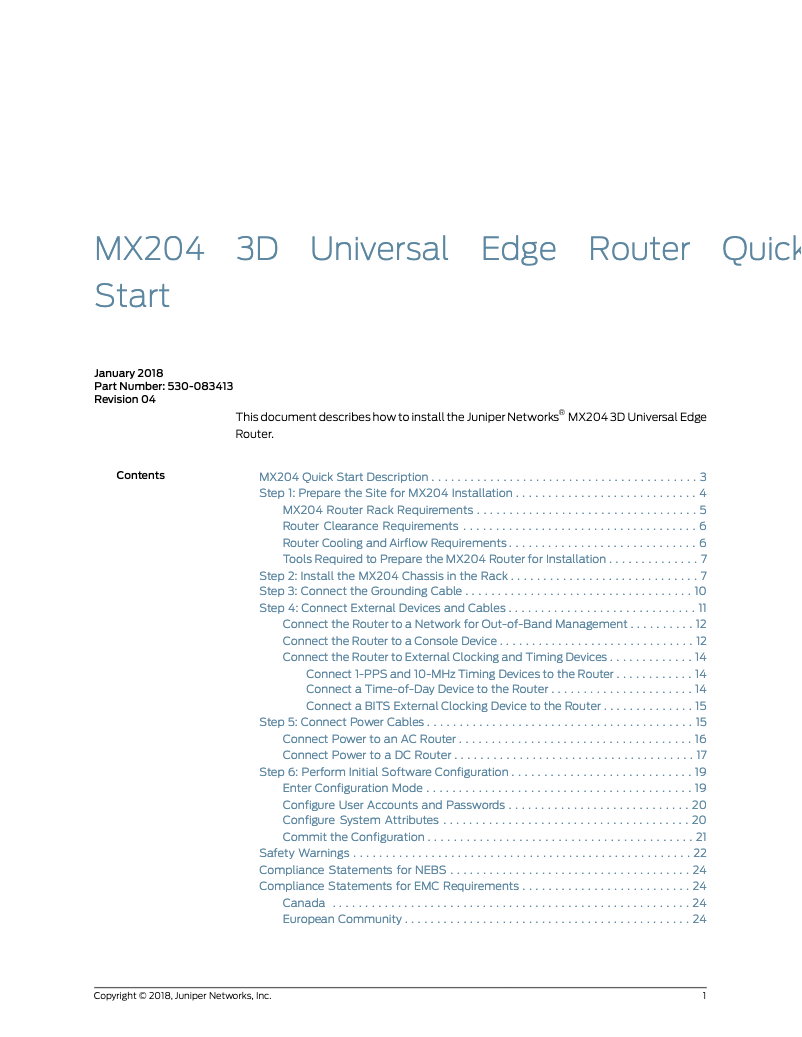 Page 1 de la notice Manuel utilisateur Juniper MX204