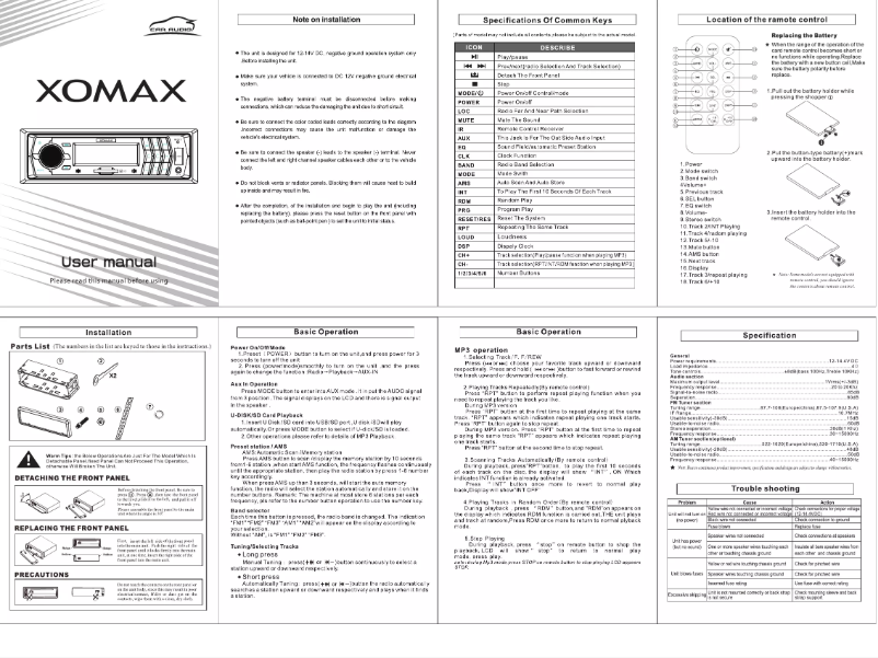 Page 1 de la notice Manuel utilisateur Xomax XM-RSU224