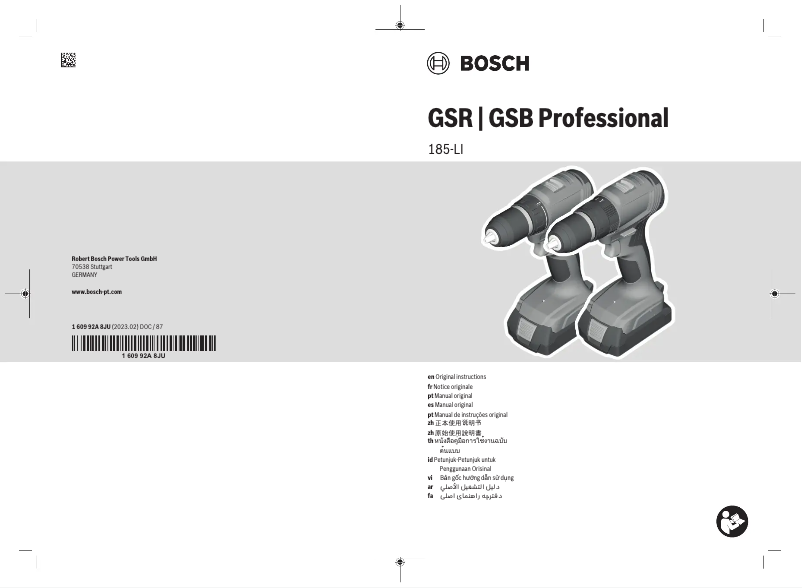 Page n°1 - Manuel utilisateur Bosch GSB 185-LI Professional