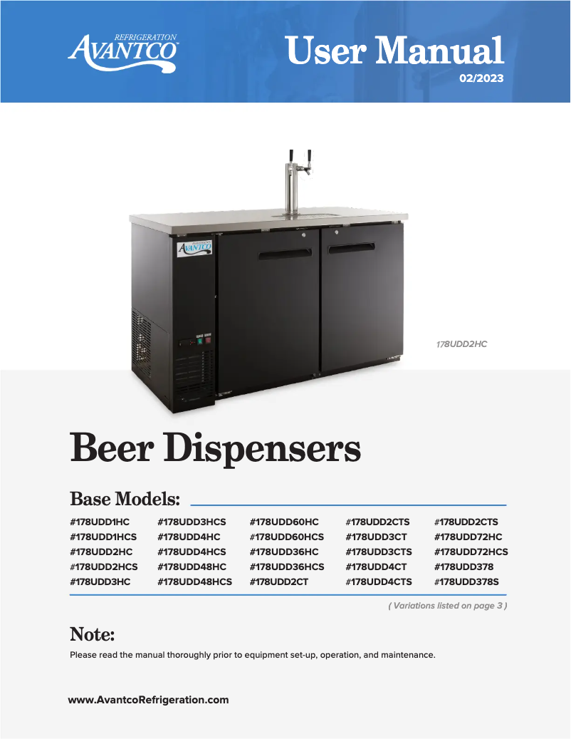 Page n°1 - Manuel utilisateur Avantco UDD-378-HC