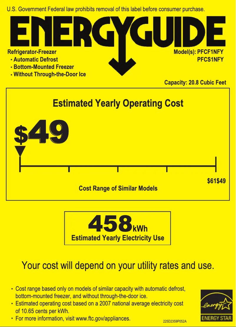 Página 1 del manual Etiqueta energética GE Profile PFCF1NFYBB