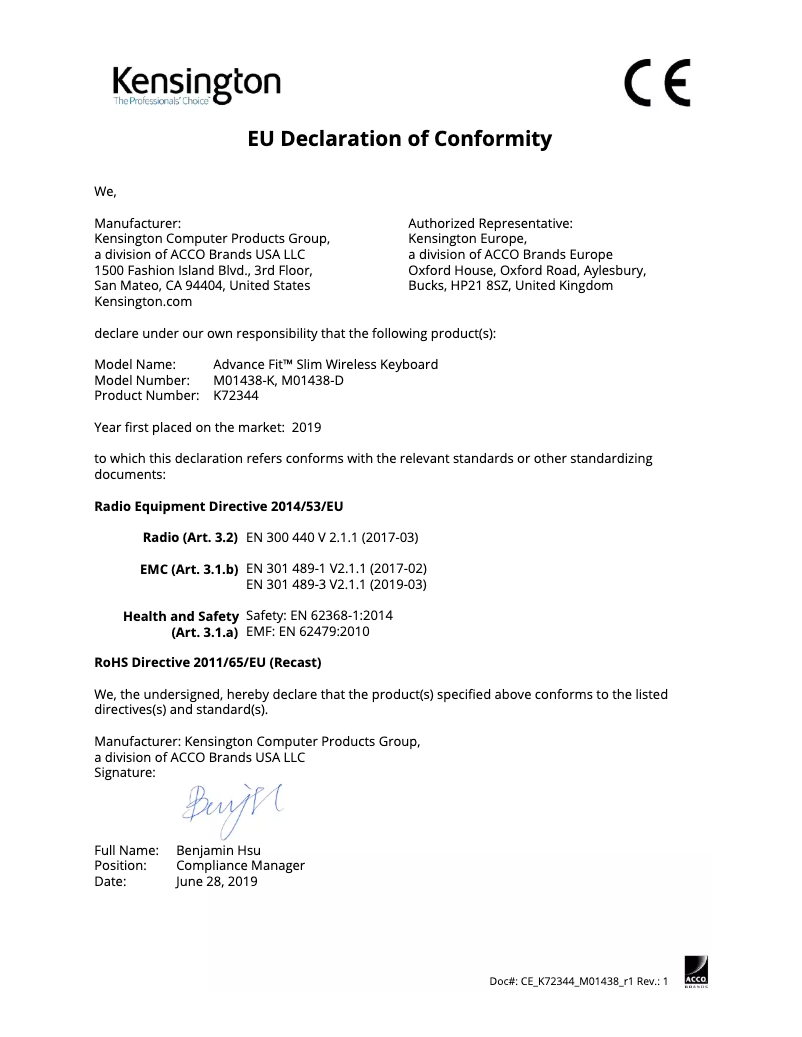 Page 1 of the manual User Manual Kensington K72344US