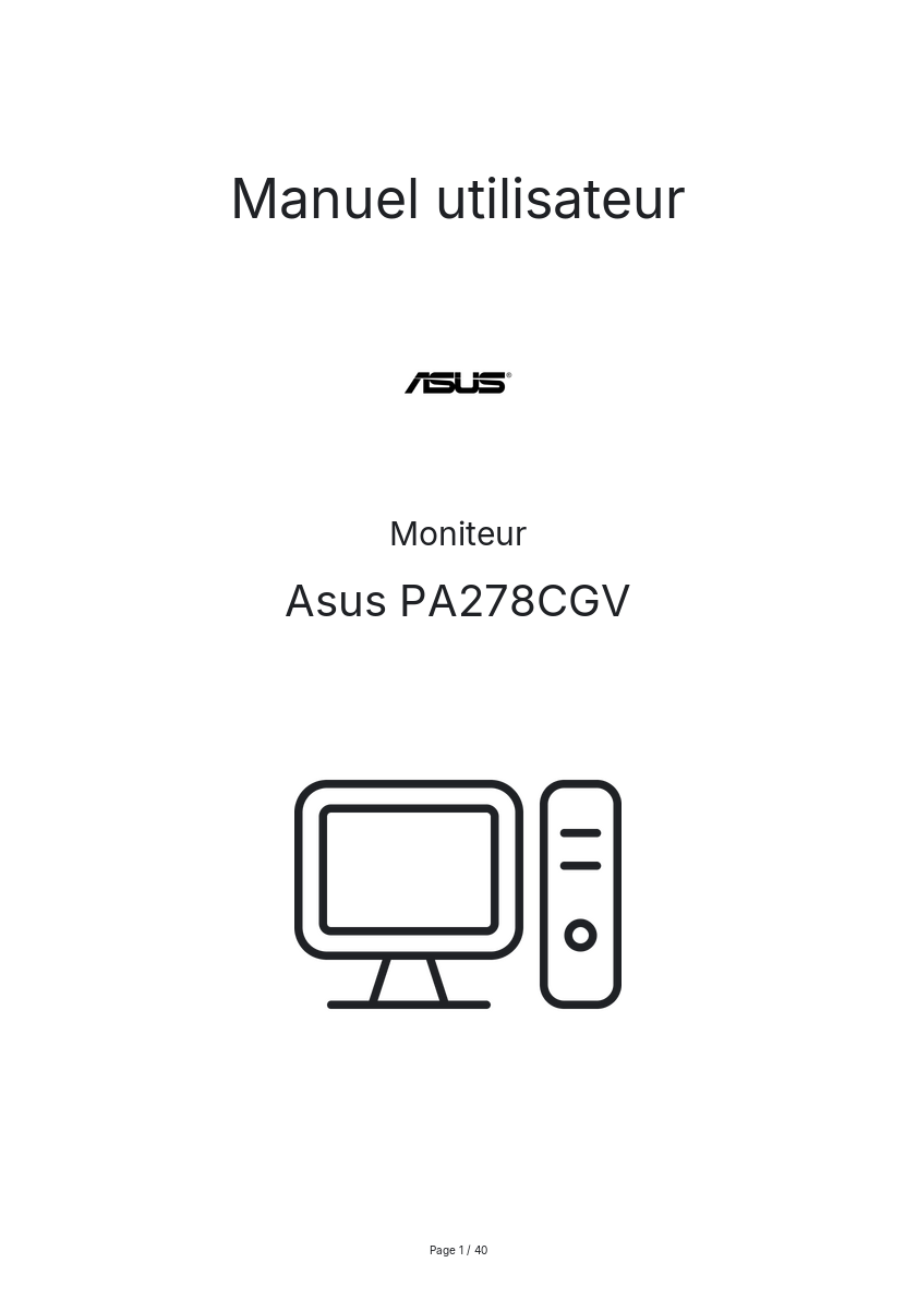 Page 1 de la notice Manuel utilisateur Asus PA278CGV