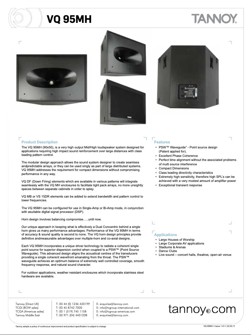Page 1 de la notice Manuel utilisateur Tannoy VQ 95MH