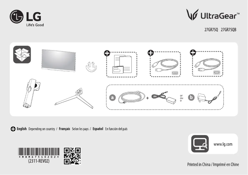 Page 1 de la notice Guide de démarrage rapide LG 27GR75Q-B