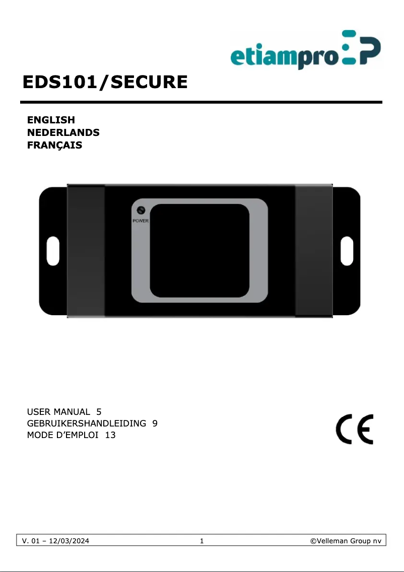 Page n°1 - Manuel utilisateur EtiamPro EDS101/SECURE