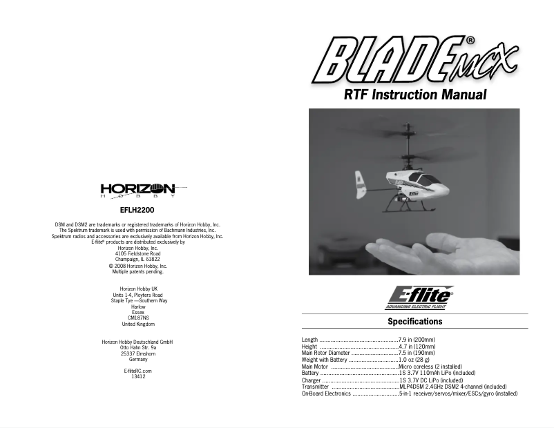 Page 1 de la notice Manuel utilisateur E-flite Blade mCX RTF