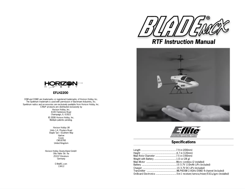 Page n°1 - Manuel utilisateur E-flite Blade mCX RTF
