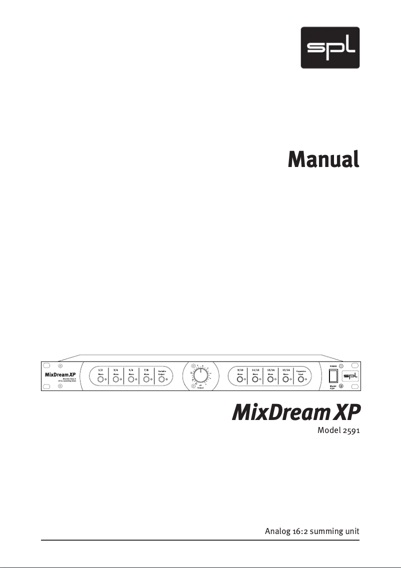 Page n°1 - Manuel utilisateur SPL MixDream XP
