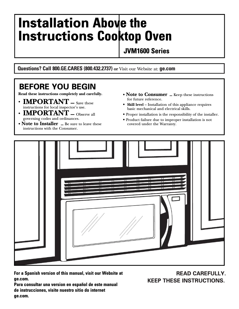 Page n°1 - Guide d'installation GE JVM1631CJ