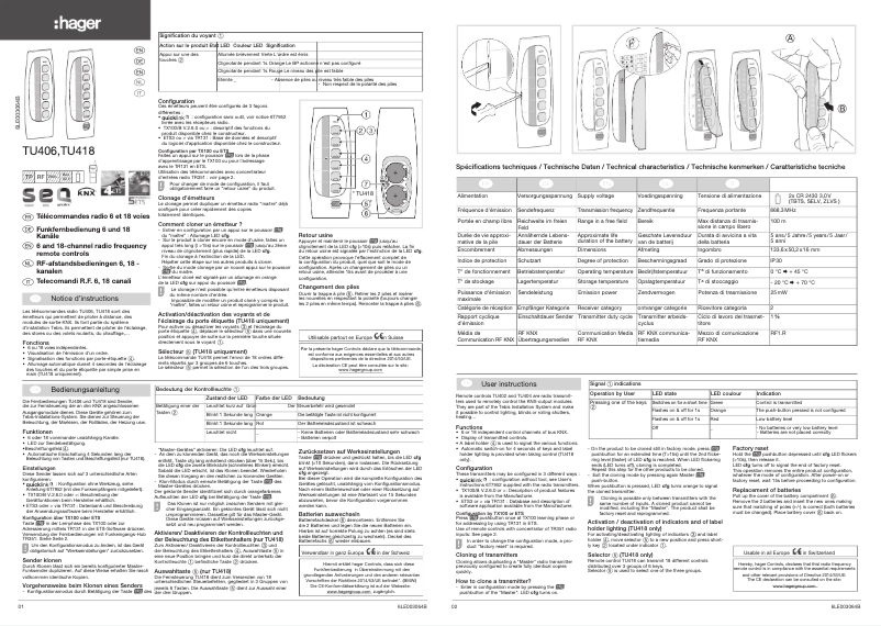 Page n°1 - Manuel utilisateur Hager TU418