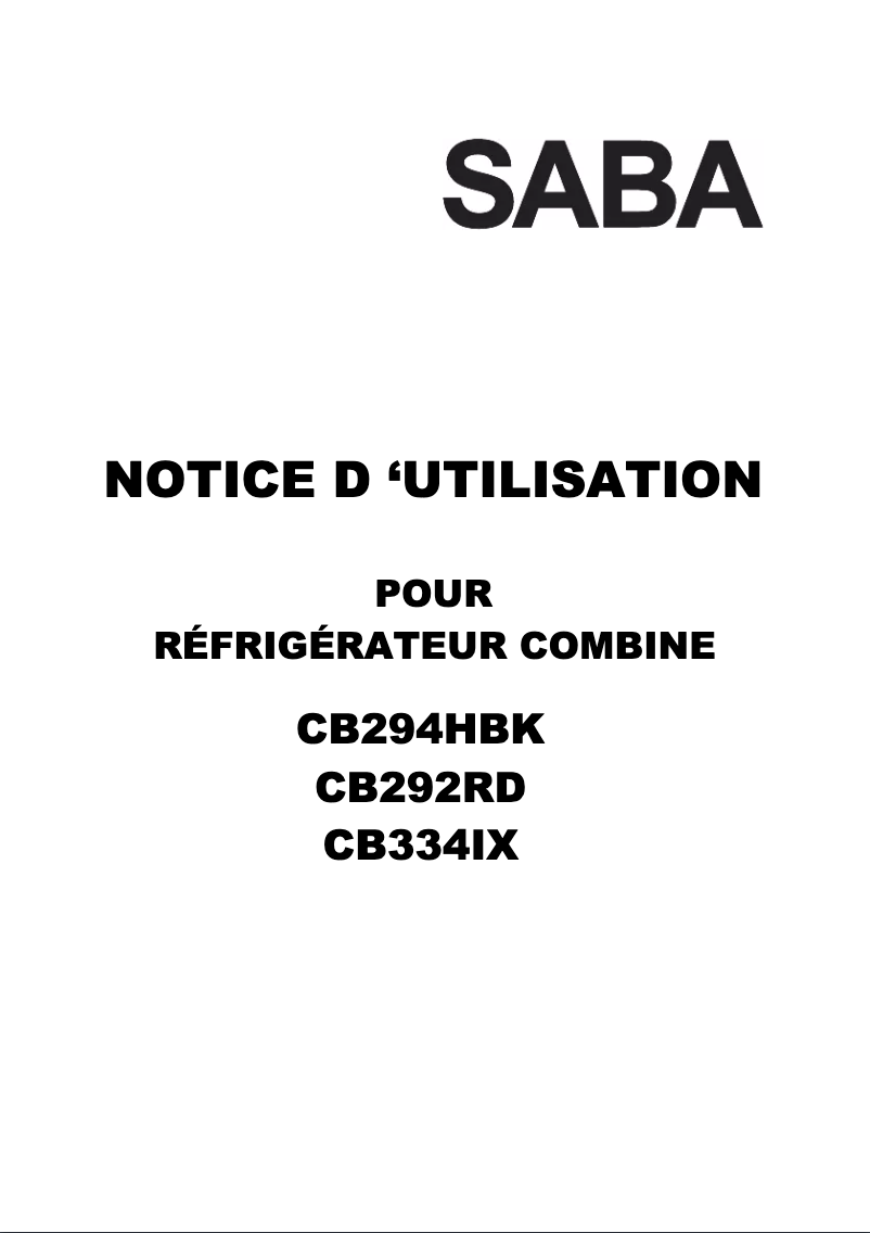 Page n°1 - Manuel utilisateur Saba CB292RD