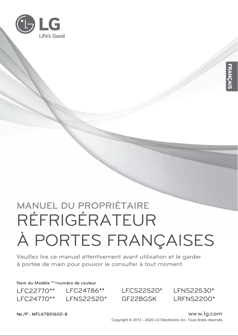 Page 1 de la notice Manuel utilisateur LG LRFNS2200W
