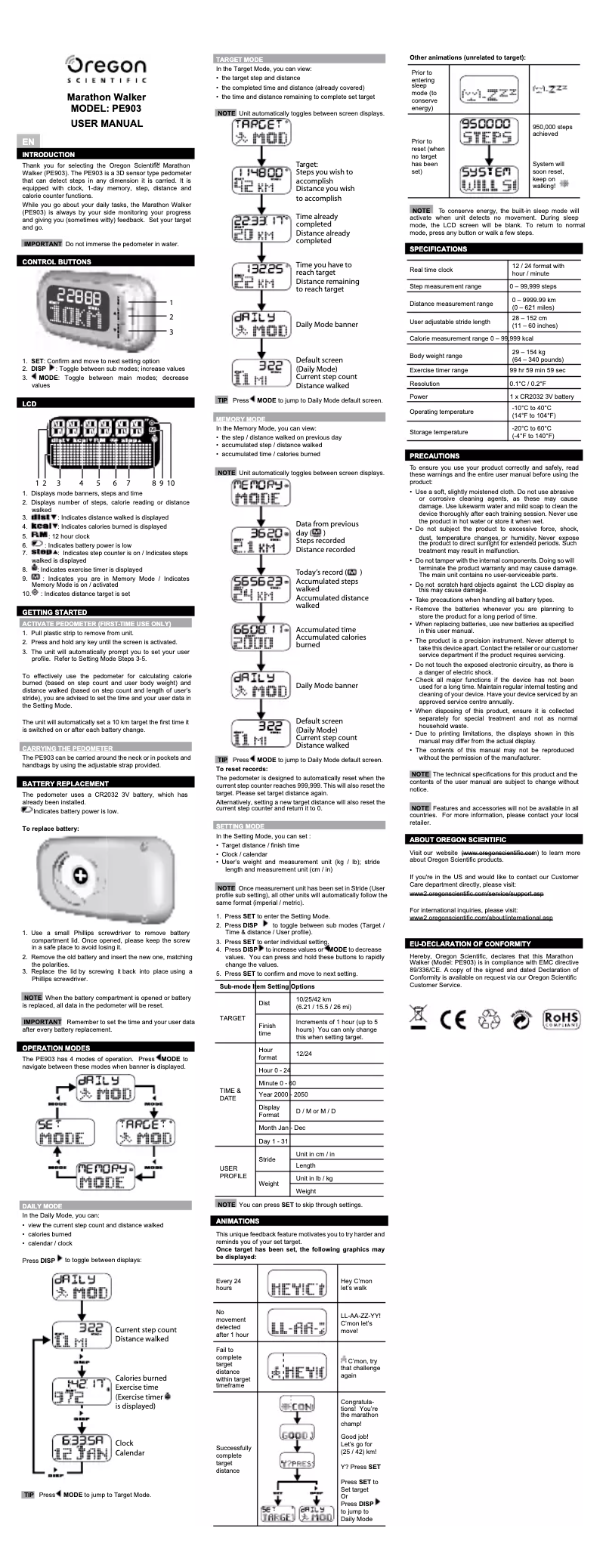 Page n°1 - Manuel utilisateur Oregon Scientific PE903