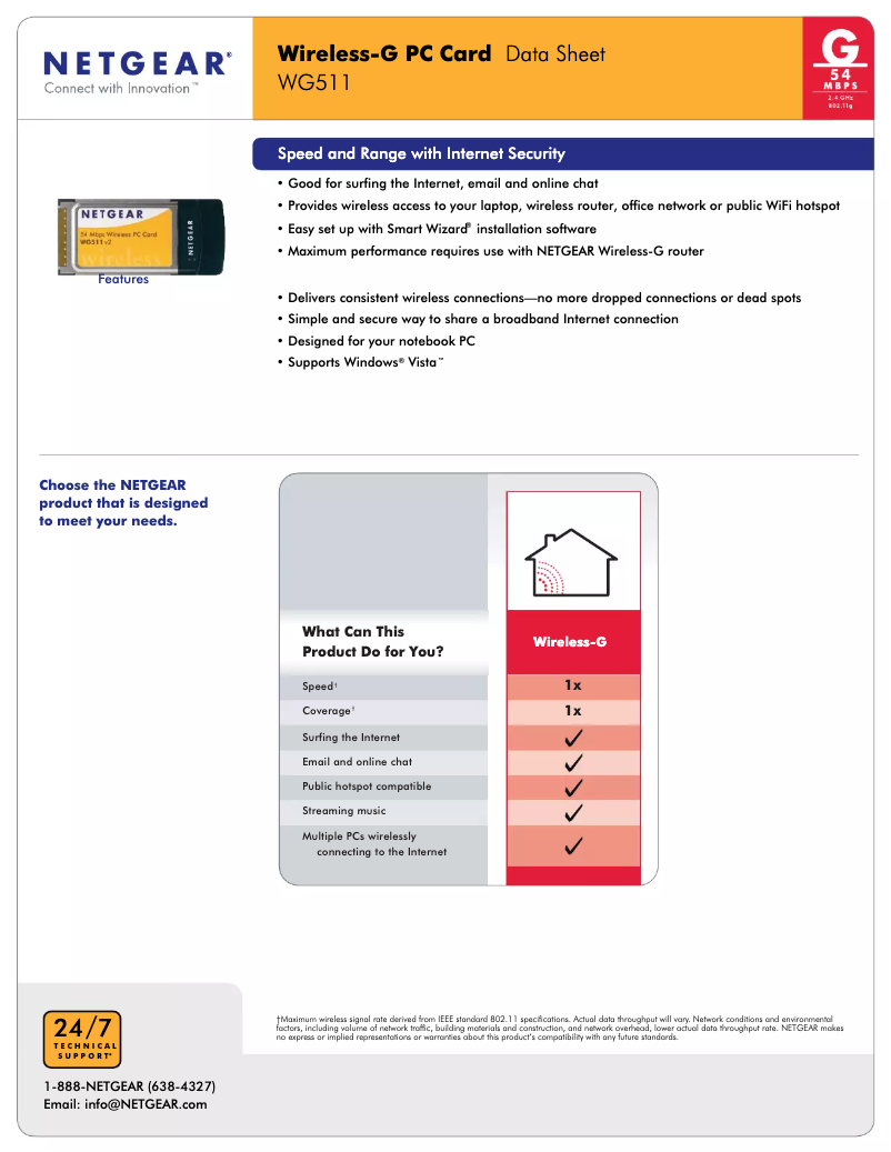 Page 1 de la notice Fiche technique Netgear WG511v2