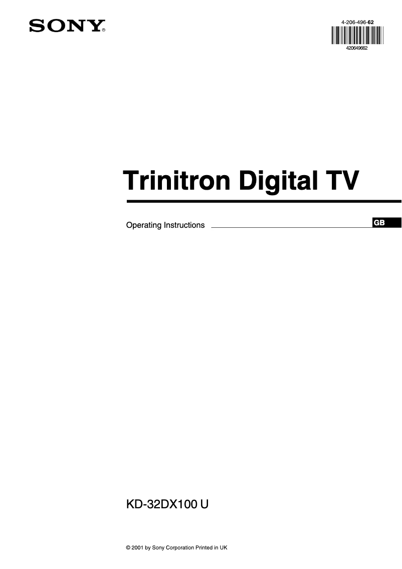 Page 1 de la notice Manuel utilisateur Sony KD-32DX100U