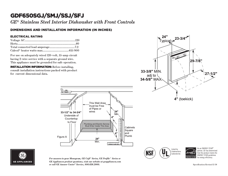 Page n°1 - Fiche technique GE GDF650SSJSS