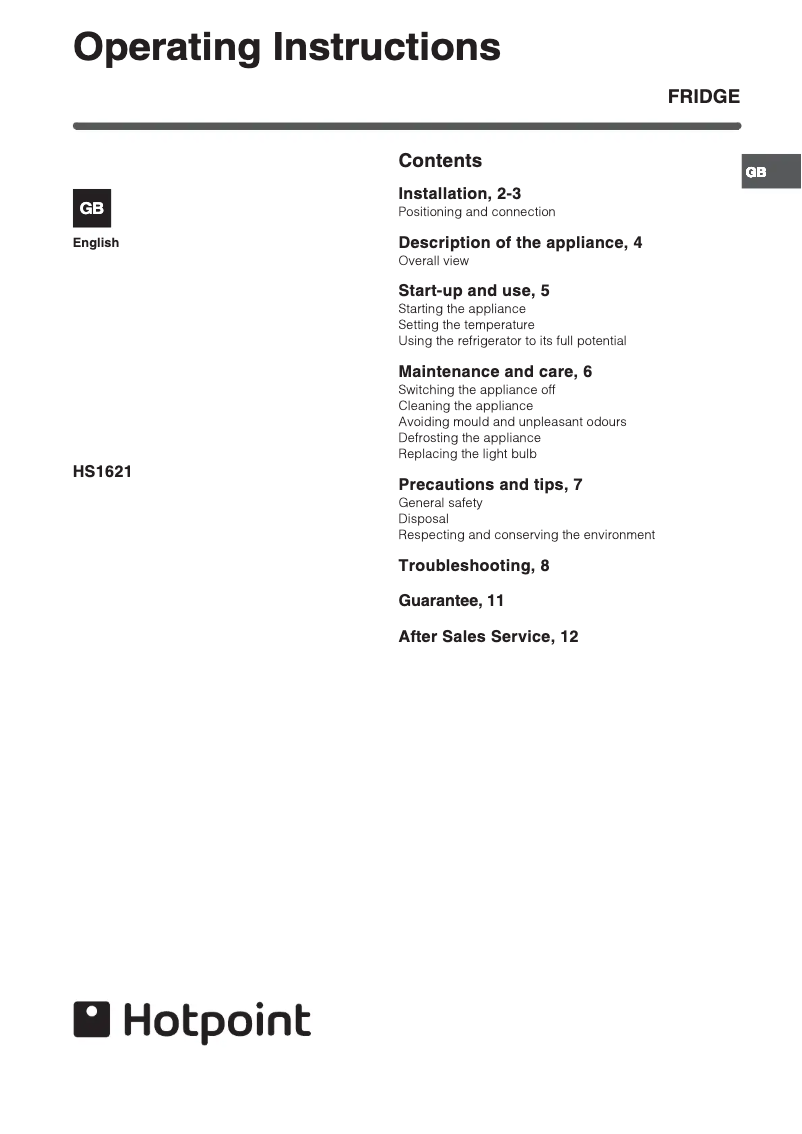 Imagen de la primera página del manual del dispositivo HS1621