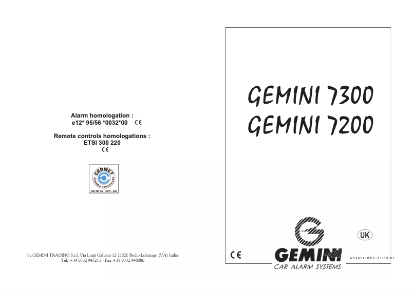 Page 1 de la notice Manuel utilisateur Gemini 7200