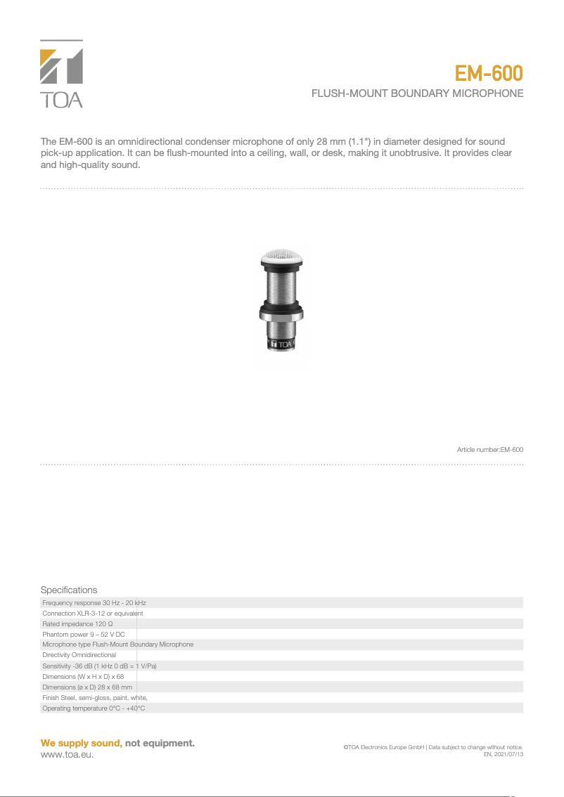 Page 1 de la notice Manuel utilisateur TOA EM-600