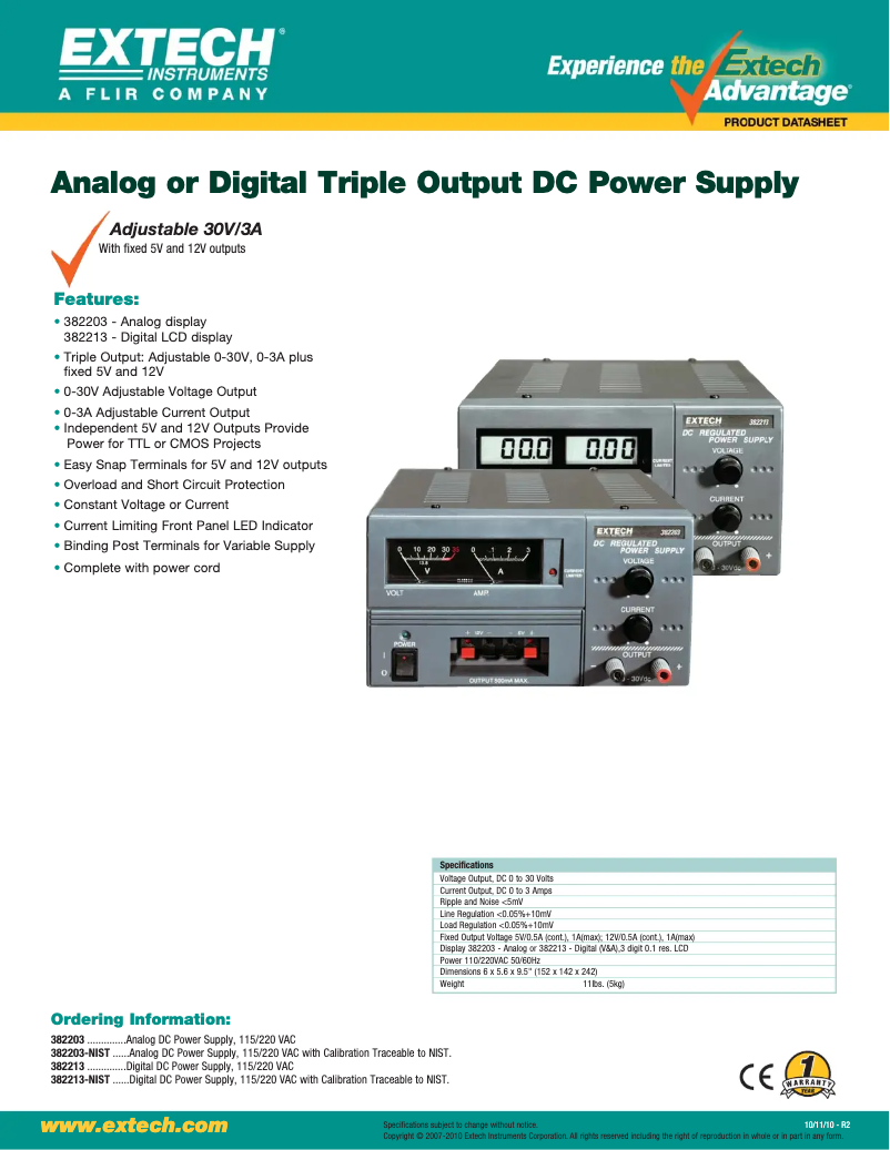 Page 1 de la notice Fiche technique Extech 382203