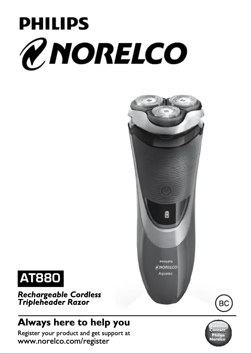 Image de la première page du manuel de l'appareil Norelco PowerTouch AT880