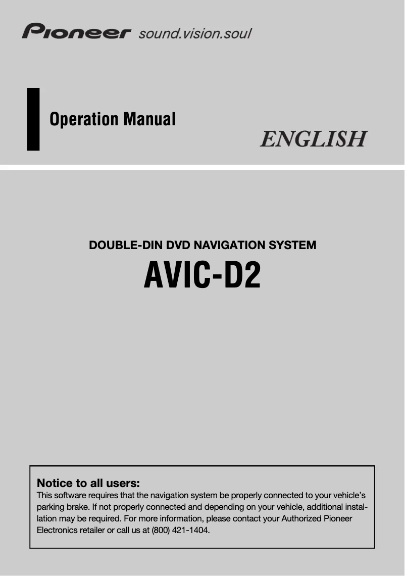 Page 1 de la notice Manuel utilisateur Pioneer AVIC-D2