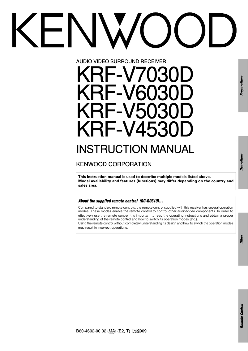 Page n°1 - Manuel utilisateur Kenwood KRF-V5030D