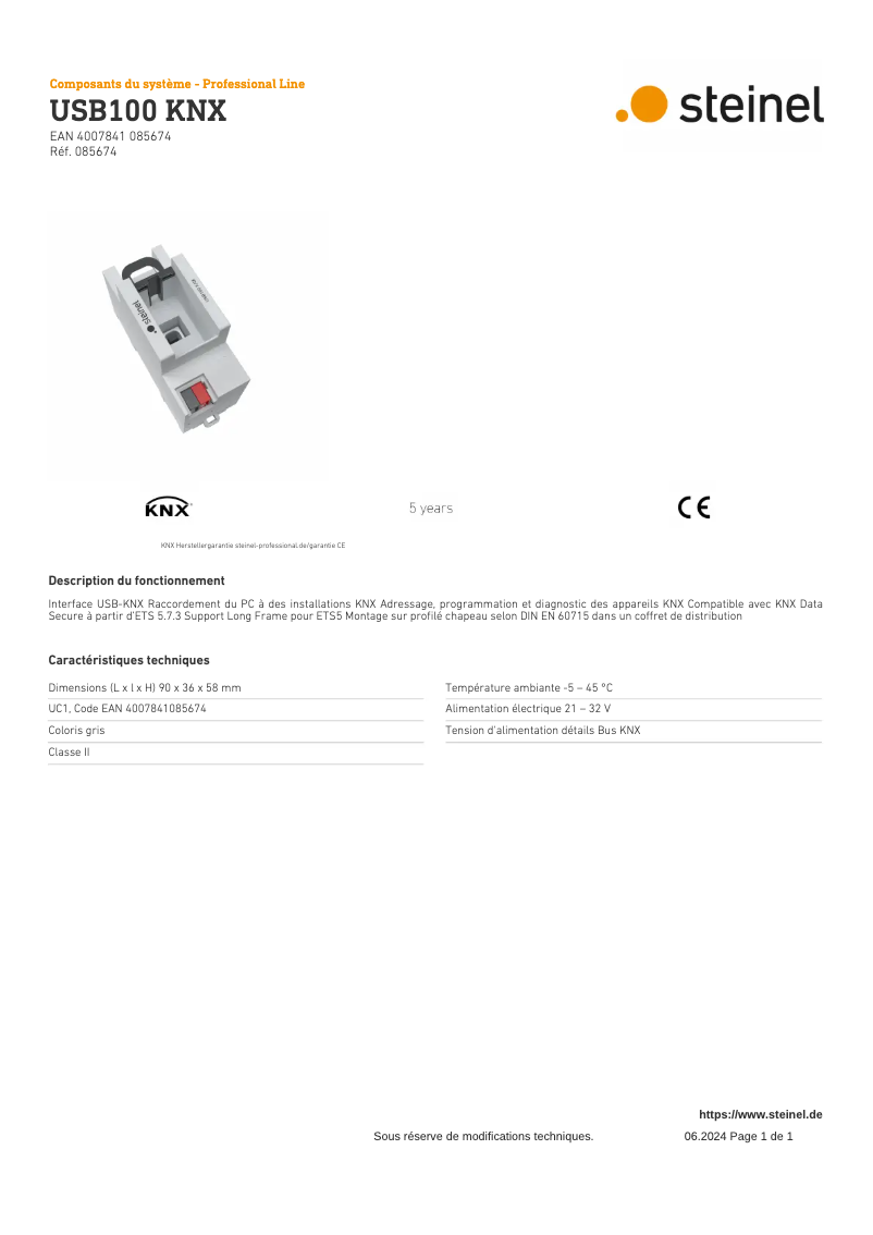 Image de la première page du manuel de l'appareil USB100 KNX