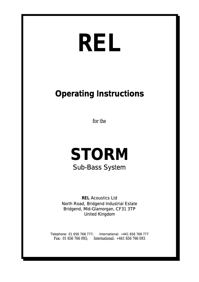 Page n°1 - Manuel utilisateur REL Acoustics Storm 5