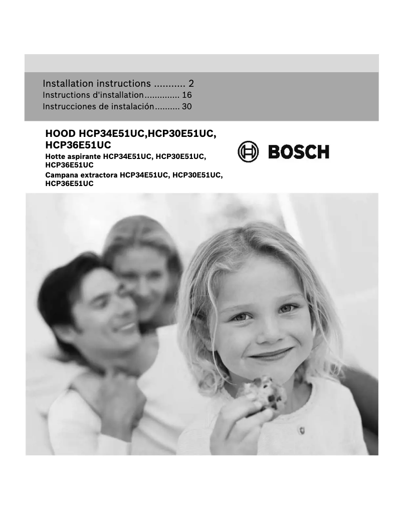 Page 1 of the manual Installation Guide Bosch HCP34E51UC