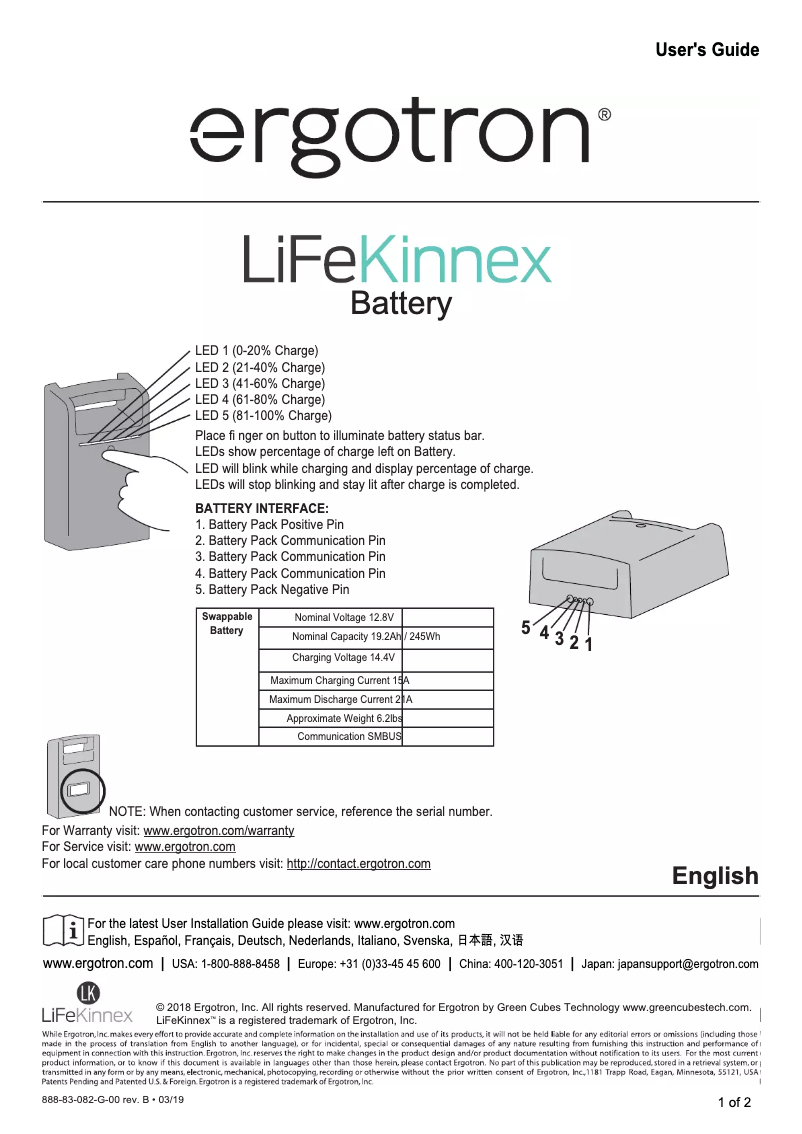 Page 1 de la notice Manuel utilisateur Ergotron LiFeKinnex Power Module
