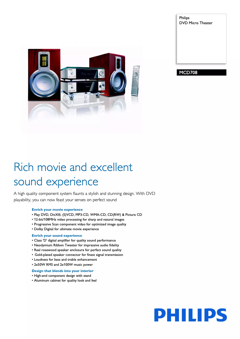 Page 1 de la notice Brochure Philips MCD708