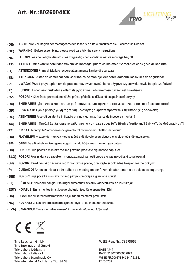 Page 1 de la notice Manuel utilisateur Trio Lighting Daxter 802600407