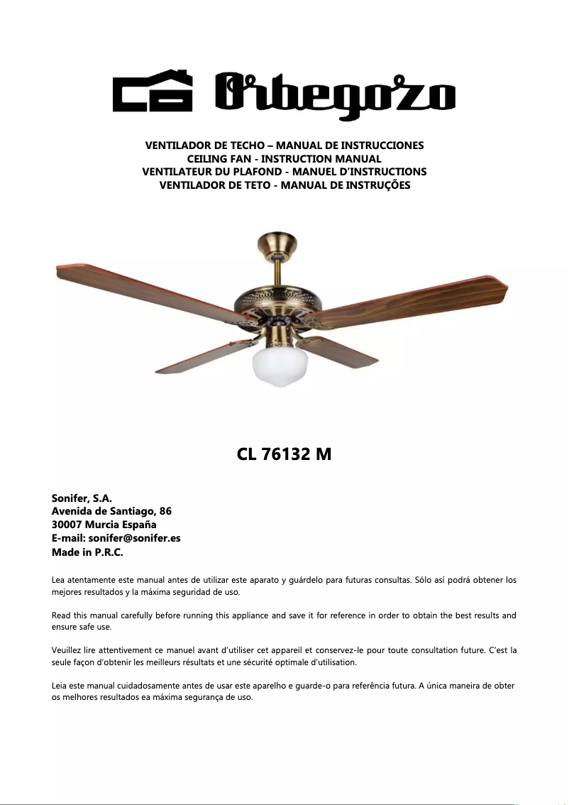 Page n°1 - Manuel utilisateur Orbegozo CL 76132 M