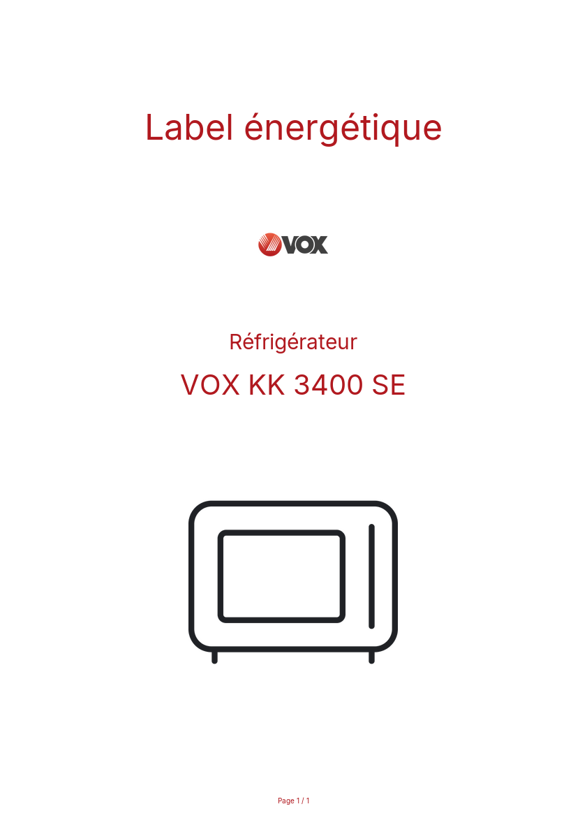 Page n°1 - Label énergétique VOX KK 3400 SE