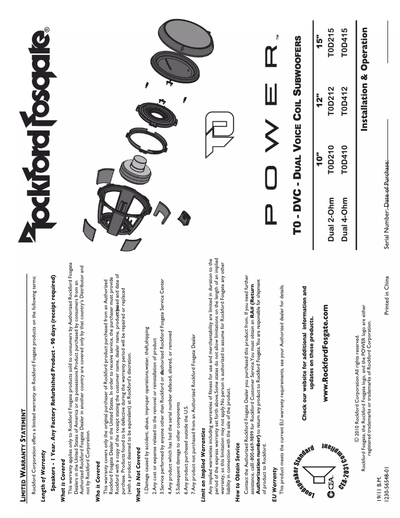 Page 1 de la notice Manuel utilisateur Rockford Fosgate Power T0D410