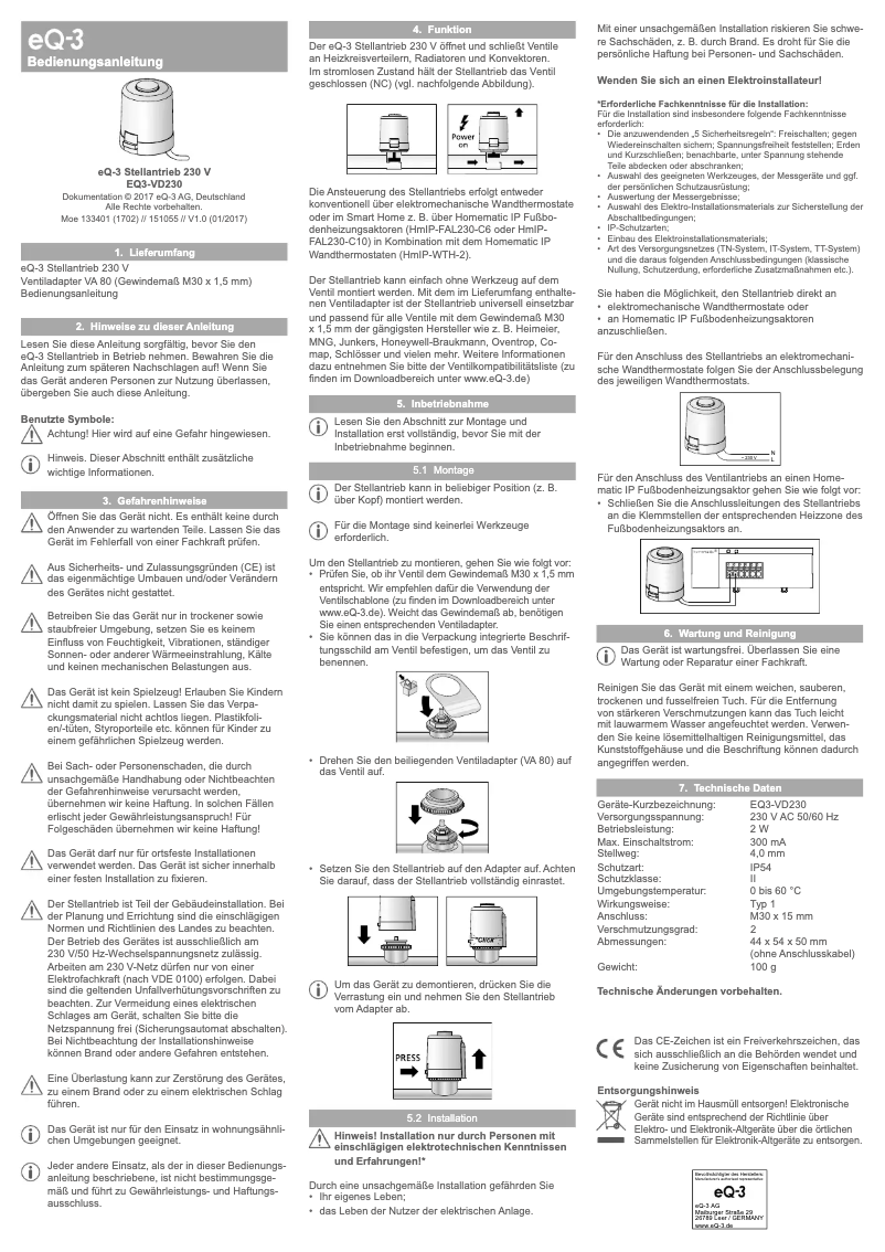 Image de la première page du manuel de l'appareil EQ3-VD230