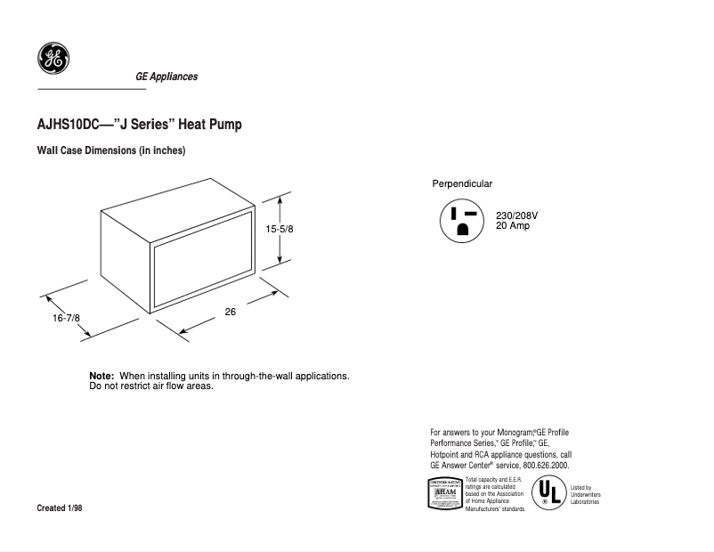 Page n°1 - Fiche technique GE AJHS10DC